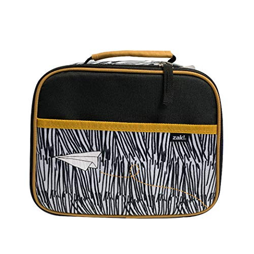 Zak Designs Grid Lock - Insulated Lunch Bag with Zipper Opening, Front Pocket Design is Perfect for School Kids (Plane, BPA-Free)