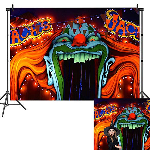 Qian Horror Circus Carnival Theme Photography Background Scary Giant Entrance Evil Vampire Decor Photo Background Halloween Party Decoration Cake Table Banner Studio Props 7x5ft Vinyl