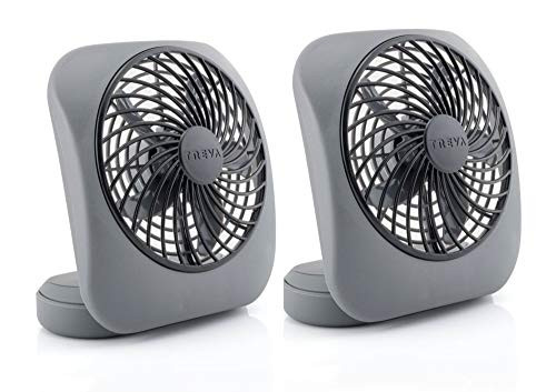O2COOL Treva 5-Inch Portable Desktop Air Circulation Battery Fan | 2 Cooling Speeds, Compact Folding & Tilt Design, 2 Units, Grey