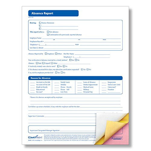ComplyRight Absence Report 3 Part (Pack of 50)