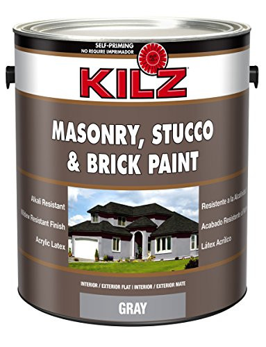 KILZ Interior/Exterior Self-Priming Masonry, Stucco and Brick Flat Paint, 1 gallon, Gray