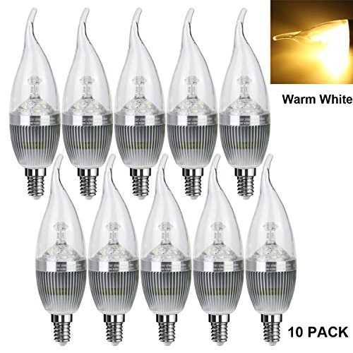 Baomao LED Candelabra Bulb, Base E12 3W, Warm White 2700K, LED Candle Bulbs, 25 Watt Light Bulbs Equivalent Incandescent,Non-dimmable,270 Lumens LED Lights, Chandelier, Sliver (10 Pack,Falme) Tip