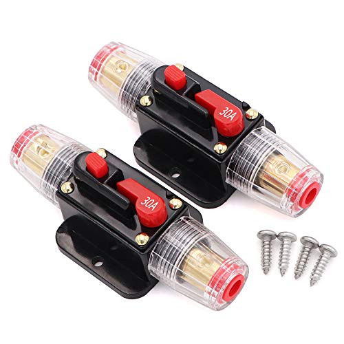 2 pcs 30A Audio Inline Circuit Breaker Reset Fuse 12V-24V DC, PowMr Reset Fuse Holder 40 amp with Manual Reset for Car Audio, Stereo Switch and Solar Inverter System