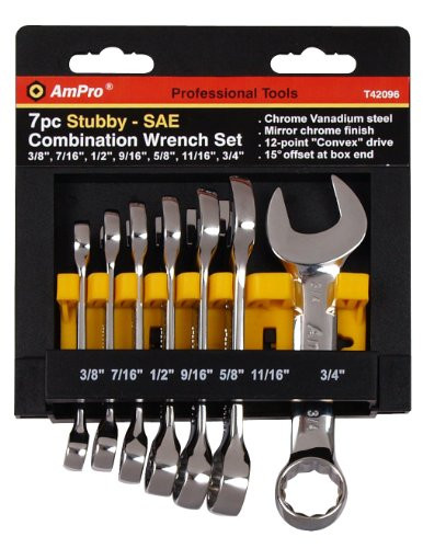 AMPRO  T42096 7 Piece Stubby Combination Wrench Set