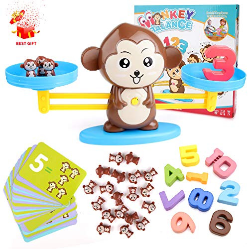 BBLIKE Math Toys, 65 Pcs Monkey Balance Math Cards Number Blocks Educational Toys for Counting Game Maths Games for 3 Years Old Boys and Girls