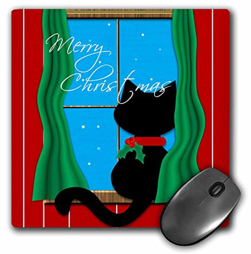 3dRose LLC 8 x 8 x 0.25 Inches Mouse Pad, Merry Christmas - Cute Black Cat in Snowy Window (mp_155257_1) 3dRose LLC 8 x 8 x 0.25 Inches Mouse Pad, Merry Christmas - Cute Black Cat in Snowy Window (mp_155257_1)