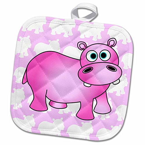3D Rose Pink Hippopotamus Pot Holder, 8" x 8"