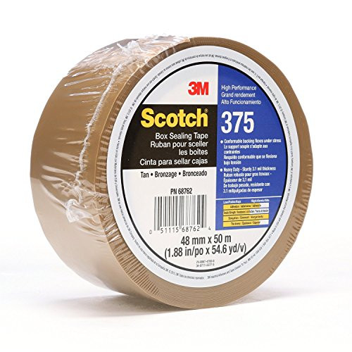 Scotch Box Sealing Tape 375 Tan, 48 mm x 50 m, High Performance, Conveniently Packaged (Pack of 1) Scotch Box Sealing Tape 375 Tan, 48 mm x 50 m, High Performance, Conveniently Packaged (Pack of 1)