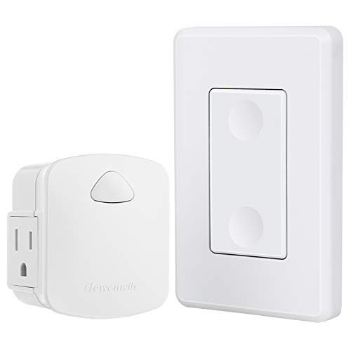 DEWENWILS Wireless Outlet Wall Switch, Remote Control Light Switch and Receiver, 15A/1875W, 100 FT Range, Programmable, Low Profile Side Plug, White