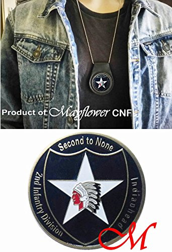 Mayflower CNF Coin &Leather Holder - U.S Army 2nd Infantry - Indian Head - Second to None Challenge Coin - Honoring Those Who Serve - Salute to Our Heroes