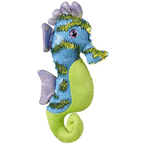 Adventure Planet Reversible Mermaid Sequins Sea Horse 15" Plush (Blue and Green)
