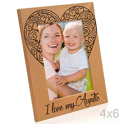 Kate Posh - I Love My Auntie Engraved Natural Photo Frame, Best Aunt Ever Picture Frame, Aunt Gifts, Aunt Gifts for Mother's Day, Like a Mom but Cooler, (4x6 Vertical)