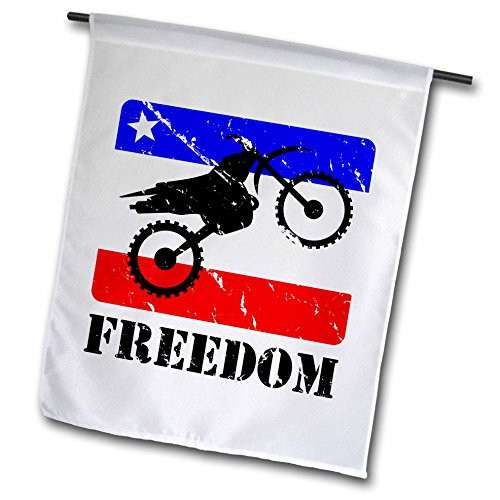 3dRose fl_180540_1 Distressed Dirt Bike Graphic, Freedom Text, Red, White, Blue Banner Garden Flag, 12 18-Inch