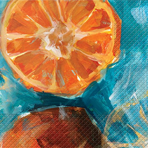 Creative Converting 24 Count Elise Premium Patterned Beverage Napkins, Fruit Expressions, Orange