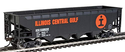 Walthers Trainline Offset Hopper - Ready to Run -- Illinois Central (Orange, Black, White- Large Logo) HO Scale