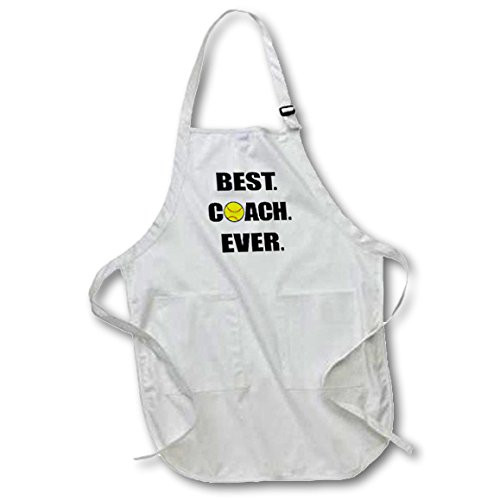 3dRose Softball Best Coach Ever-Full Length Apron, 22 by 30-inch, White, with Pockets (apr_210629_1)