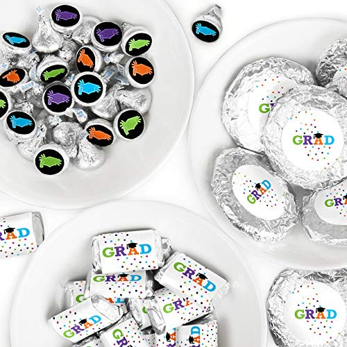 Hats Off Grad - Mini Candy Bar Wrappers, Round Candy Stickers and Circle Stickers - Graduation Party Candy Favor Sticker Kit - 304 Pieces