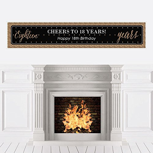 Big Dot of Happiness Chic 18th Birthday - Black and Gold - Party Decorations Party Banner