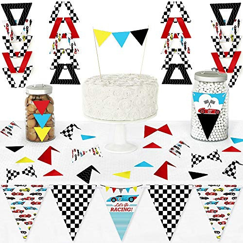 Big Dot of Happiness Lets Go Racing - Racecar - Diy Pennant Banner Decorations - Race Car Birthday Party or Baby Shower Triangle Kit - 99 Pieces