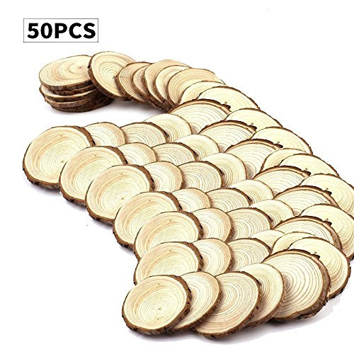 Fuhaieec 50pcs 2.4-2.8" (Thickness 0.42") Unfinished Natural Wood Circles with Tree Bark Log Discs for DIY Craft Christmas Rustic Wedding Ornaments (50pcs)