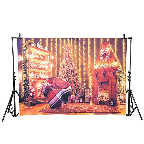 7X5ft Christmas Fireplace Backdrop Xmas Tree Stockings Photography Backdrop Customized Portrait Photo Background Studio Props