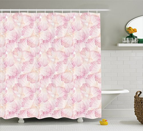 Ambesonne Pastel Shower Curtain, Soft Pink Flower Petals Watercolor Painting Style Rose Blossom Romantic Gentle, Fabric Bathroom Decor Set with Hooks, 75 Inches Long, Light Pink White