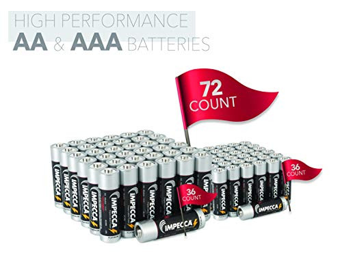 IMPECCA AA and AAA Batteries Combo (72-Count) High Performance All Purpose Alkaline Batteries, 1.5 Volt LR3/LR6, 36-AA + 36-AAA = 72 Pack