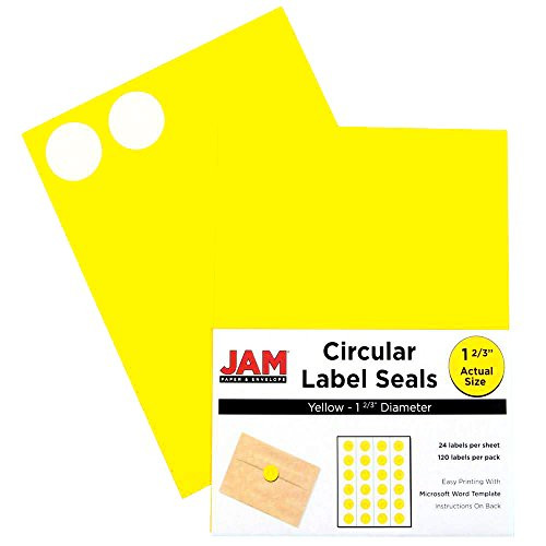 JAM PAPER Circle Label Sticker Seals - 1 2/3 Inch Diameter - Yellow - 120 Round Labels/Pack