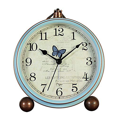 JUSTUP Table Clock, Vintage Non-Ticking Table Desk Alarm Clock Battery Operated with Quartz Movement HD Glass for Bedroom Living Room Kids (Butterfly) JUSTUP Table Clock, Vintage Non-Ticking Table Desk Alarm Clock Battery Operated with Quartz Movement HD Glass for Bedroom Living Room Kids (Butterfly)