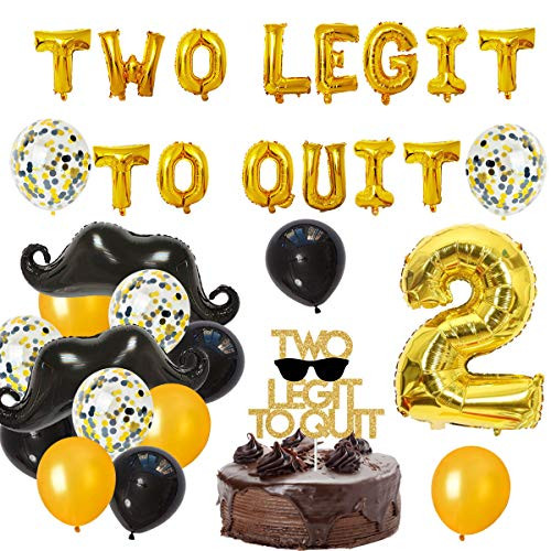 2nd Birthday Decorations - Two Legit to Quit Party Decorations with Two Legit to Quit Balloon Banner Cake Topper Mustache Bow Tie Cupcake Toppers 2nd Birthday Decorations - Two Legit to Quit Party Decorations with Two Legit to Quit Balloon Banner Cake Topper Mustache Bow Tie Cupcake Toppers