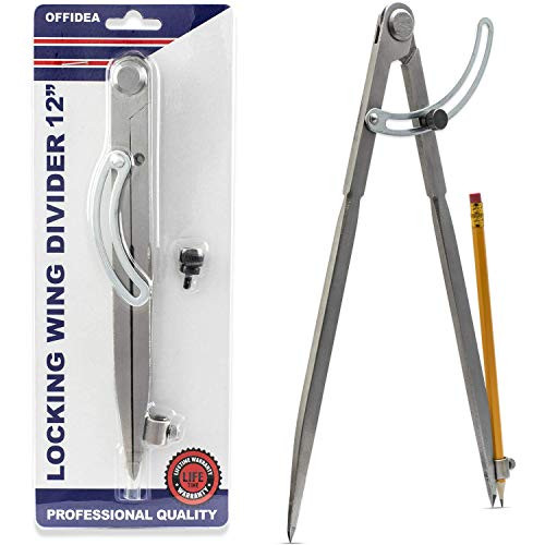 Offidea Professional Woodworking Compass with Wing and Pencil Holder, 12 Inch - Ideal Large Compass for Geometry, Drawing, Drafting - Perfect Pencil Compass for Carpenter??