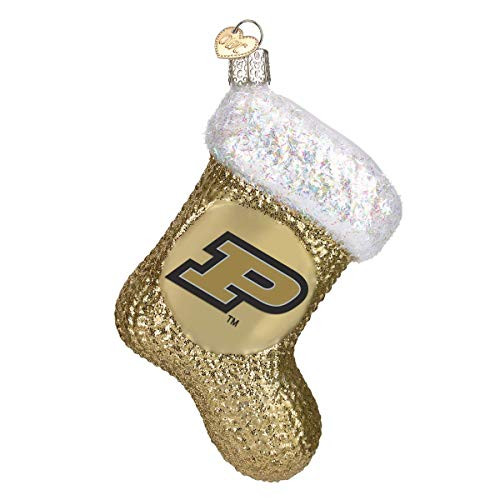 Old-World-Christmas Glass Blown Ornament with S-Hook and Gift Box, College Stocking Selection (Purdue Stocking, 63108)