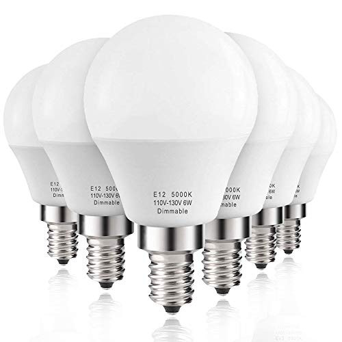 Prosperbiz E12 Dimmable 6 watt (60w Equivalent) LED Bulbs, Small Base Candelabra Round Light Bulb, 550 Lumen, Daylight White 5000K, A15 LED Bulb Globe Shape, G45 Ceiling Fan Light Bulbs, 6-Pack