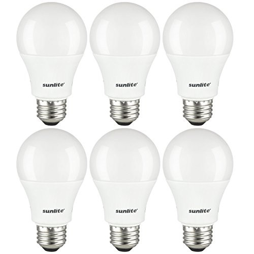 Sunlite A19/LED/10W/50K/6PK Led A19 Household 10W (60W Replacement) Light Bulbs, Medium (E26) Base, 5000K Super White, 6 Pack,
