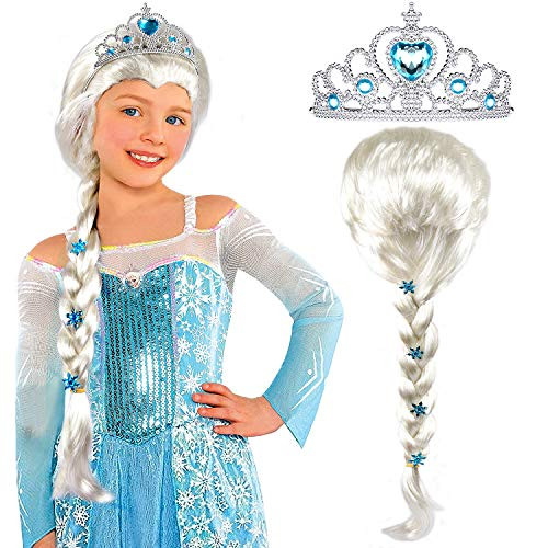 Tacobear Elsa Wig Frozen Elsa Braid with Princess Tiara Princess Elsa Dress Up Costume Accessories for Kids Girls White Tacobear Elsa Wig Frozen Elsa Braid with Princess Tiara Princess Elsa Dress Up Costume Accessories for Kids Girls White