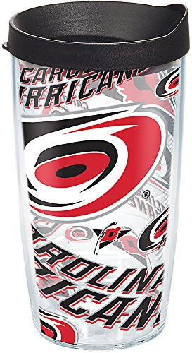 Tervis 1267850 NHL Carolina Hurricanes All Over Tumbler with Wrap and Black Lid 16oz, Clear