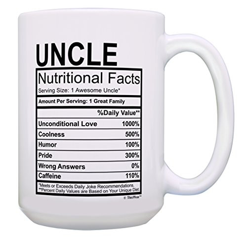 Uncle Gifts for Men Uncle Nutritional Facts Uncle Gag Gift Funny Uncle Gift 15-oz Coffee Mug Tea Cup 15 oz White