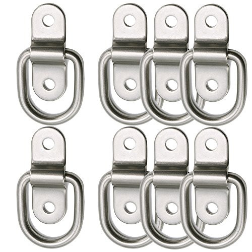 D-ring Tie Down Anchor 8x 1/4'' Stainless Steel D-rings Trailer D Ring Tie Downs 700lbs D-ring Bracket, D Ring Mounting Plate Tie Down Points for Ratchet Tie Down Straps Car Truck Bed Cargo