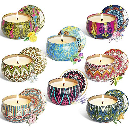 WAEKIYTL Scented Candles Gift Set of 8 100% Soy Candles - Natural Organic Soy Wax Candles for Aromatherapy, Stress Relief, Relaxation, Home Decor, Portable Travel Tin Candles, Women Gifts