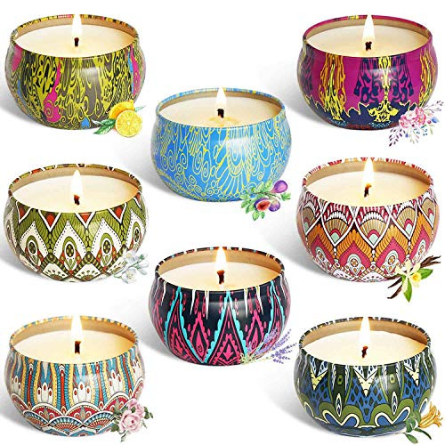 YIHAN Scented Candles Lemon, Lavender, Mediterranean Fig,Bergamot,Vanilla,Jasmine,Rose and Spring Fresh,Natural Soy Wax Portable Travel Tin Candle,Set Gift of 8