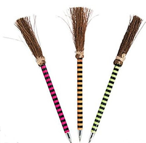 Fun Express Striped Witch Broom Halloween Pens - 24 Pack