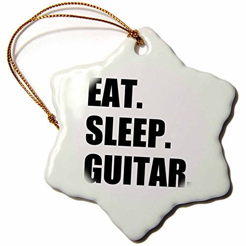3dRose ORN_180408_1 Eat Sleep Guitar. Fun Text Gifts for Guitarist Musicians. Music Player Snowflake Ornament, Porcelain, 3-Inch
