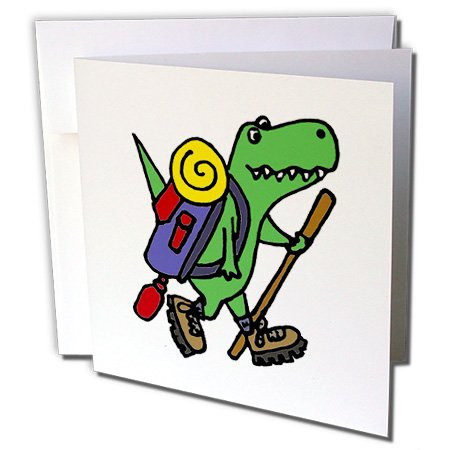 3dRose Cool Funny T-Rex Dinosaur Hiking with Backpack - Greeting Cards, 6" x 6", Set of 6 (gc_240870_1)