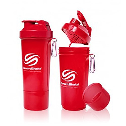 smartshake Slim Bottle, 17 oz Shaker Cup, Neon Red