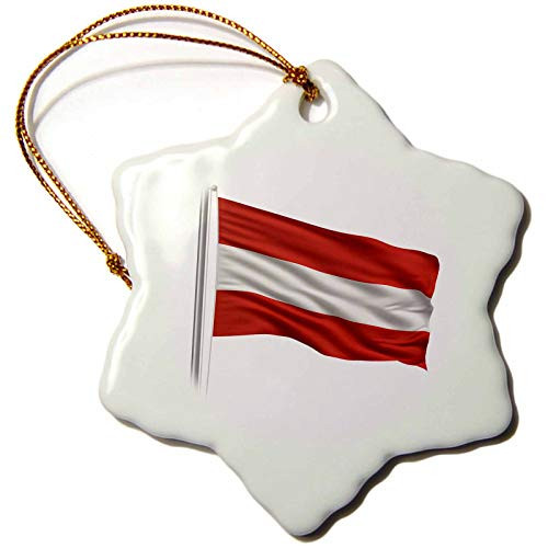 3dRose orn_157096_1 Flag of Austria on a Flag Pole Over White Austrian Snowflake Ornament, Porcelain, 3-Inch
