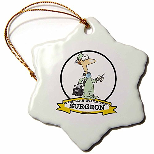 3dRose LLC ORN_103601_1 Porcelain Snowflake Ornament, 3-Inch, Funny Worlds Greatest Surgeon Occupation Job Cartoon