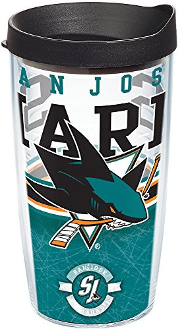 Tervis 1165407 NHL San Jose Sharks Core Tumbler with Wrap and Black Lid 16oz, Clear Tervis 1165407 NHL San Jose Sharks Core Tumbler with Wrap and Black Lid 16oz, Clear