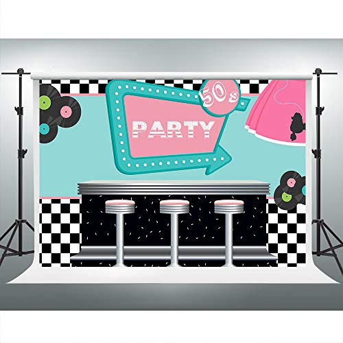 Rockin 50s Diner Backdrop for Party 1950s Sock Hop Theme Party Photography Backgrounds 7x5ft Photo Booth Studio Props ZYVV0515