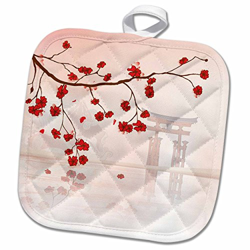 3D Rose Pretty Cherry Blossoms Against A Peaceful Oriental Scene Pot Holder, 8" x 8" 3D Rose Pretty Cherry Blossoms Against A Peaceful Oriental Scene Pot Holder, 8" x 8"
