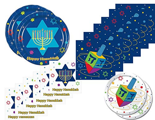 Hanukkah Festivities Party Supply Bundle for 16 Guests - Includes Plates and Napkins